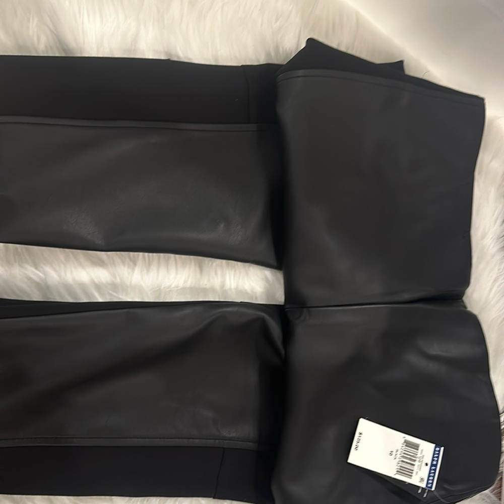 NEW!  Black faux leather leggings Frint, spandex back.  Pull on, no zipper.